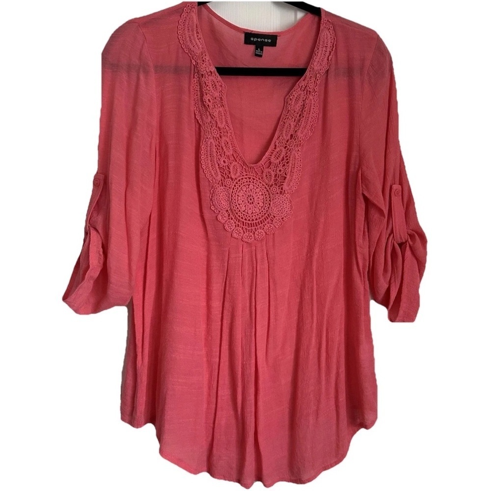 Spense Crochet Tunic Blouse Womens Sz L Flowy Beach Boho Festival Cottagecore
